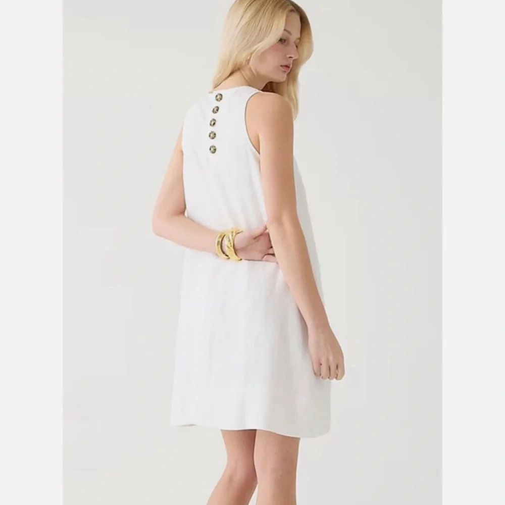 J.Crew Maxine Button Back Linen Shift Dress, White - Picture 2 of 6